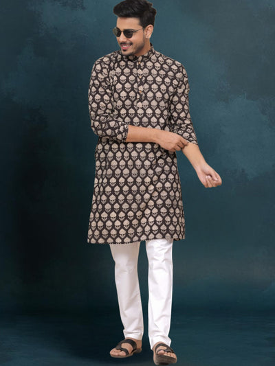 Indiehaat | Royal Reflection BlockPrinted Cotton Kurta Pyjama Intense Black
