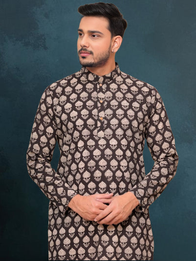 Indiehaat | Royal Reflection BlockPrinted Cotton Kurta Pyjama Intense Black