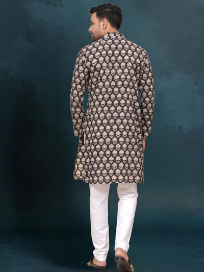 Indiehaat | Royal Reflection BlockPrinted Cotton Kurta Pyjama Intense Black