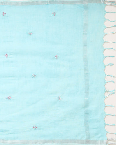 Gulmohar Slub Linen Aqua Blue Unstitched Suit