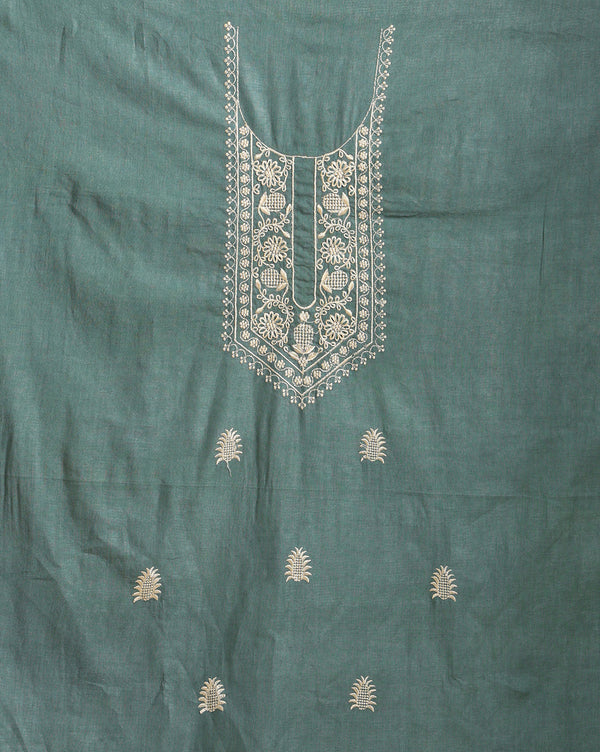 Gulmohar Slub Linen Dark Green Unstitched Suit