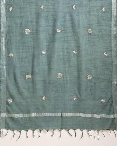 Gulmohar Slub Linen Dark Green Unstitched Suit
