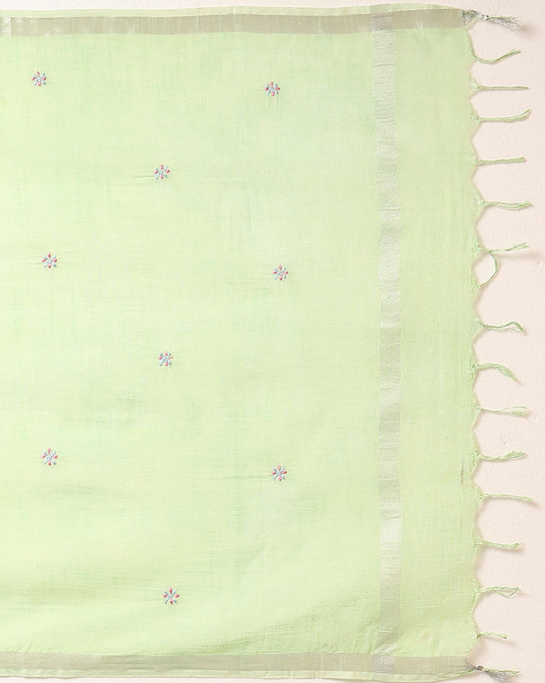 Gulmohar Slub Linen Pista Green Unstitched Suit