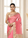Dark pink handloom Maheshwari silk saree with tonal checks and a broad banded golden pallu