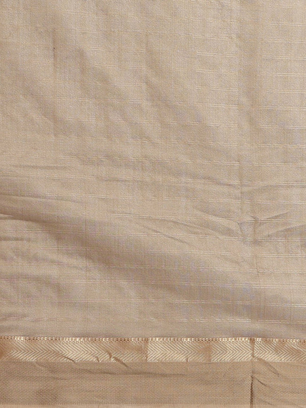 Earthy brown handloom Maheshwari silk saree with allover checks and a wide golden contrast pallu