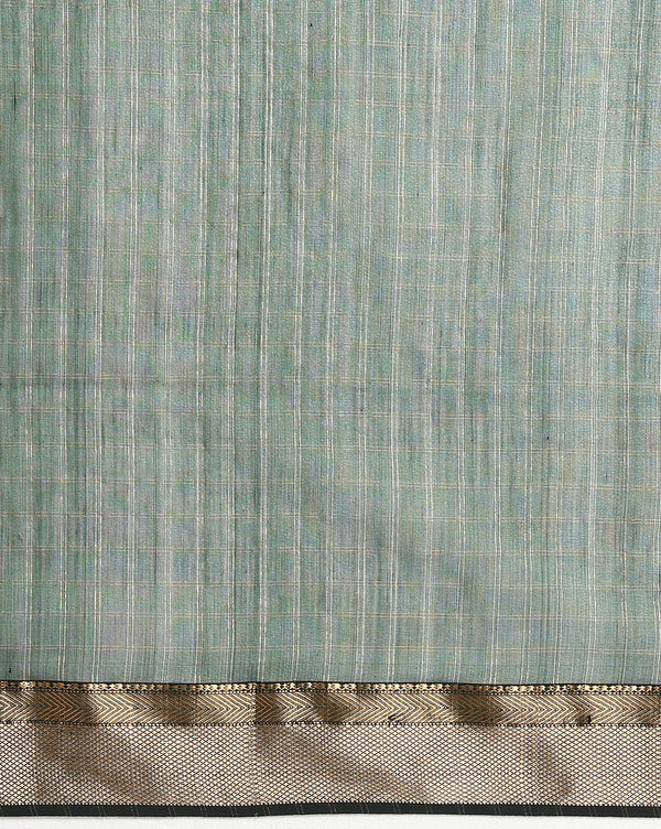 Stunning Pure Maheshwari Silk Allover Checks Rich Green Saree