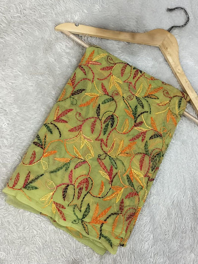 Indiehaat | Tepchi Handwork Georgette Saree Green