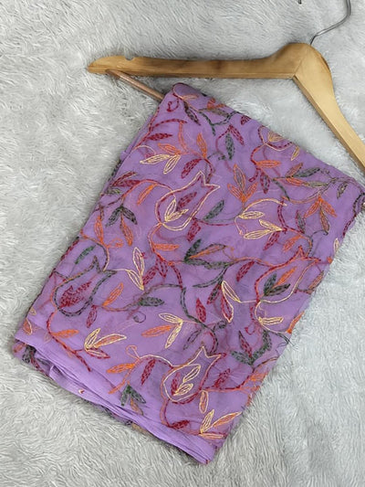 Indiehaat | Tepchi Handwork Georgette Saree Purple