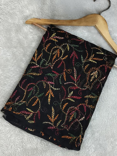 Indiehaat | Tepchi Handwork Georgette Saree Black