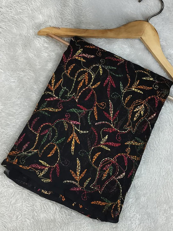 Indiehaat | Tepchi Handwork Georgette Saree Black