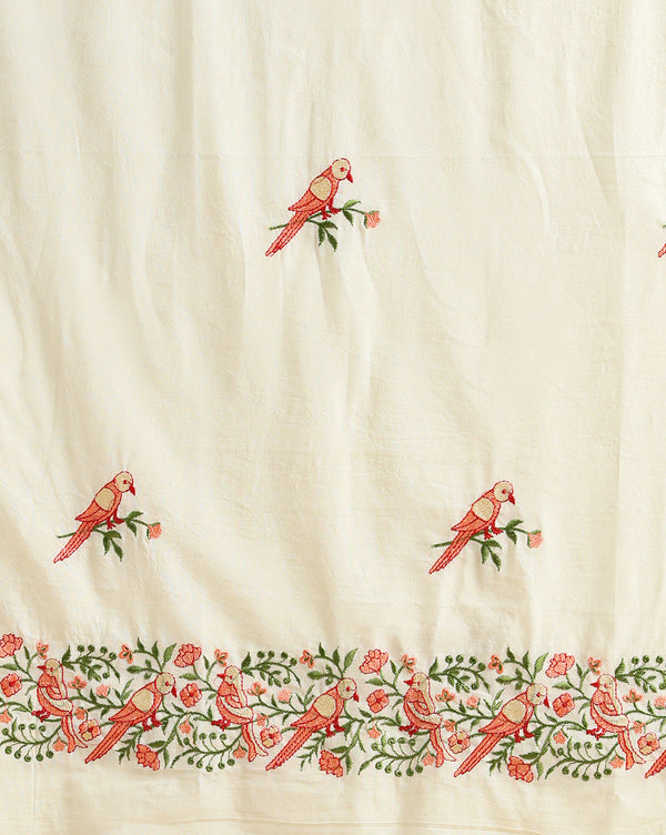 Gulmohar Embroidered Pure Linen Off White Stitched Suit