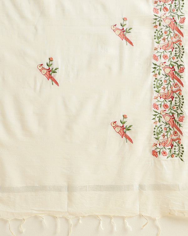 Gulmohar Embroidered Pure Linen Off White Stitched Suit