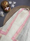 Indiehaat|Kota Doria Gota Patti White Suit(Top+Bottom+Dupatta)