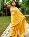 Gleaming Pure Linen Handloom Saree Embroidered Yellow