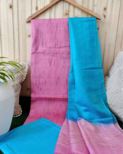 Handdyed Katan Silk Blue & Purple Contrast Suit