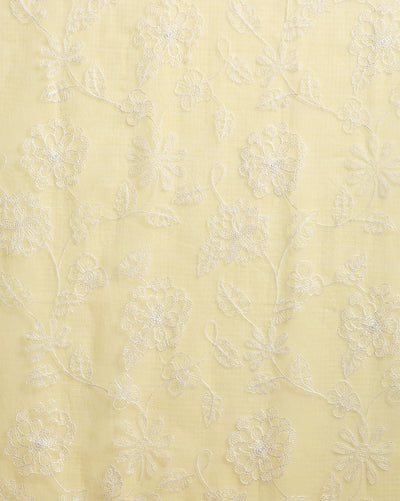Kashidakari Kota Doria Embroidered Lemon Yellow Suit