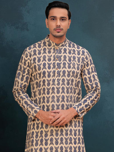 Indiehaat | BlockPrinted Cotton Kurta Pyjama Beige