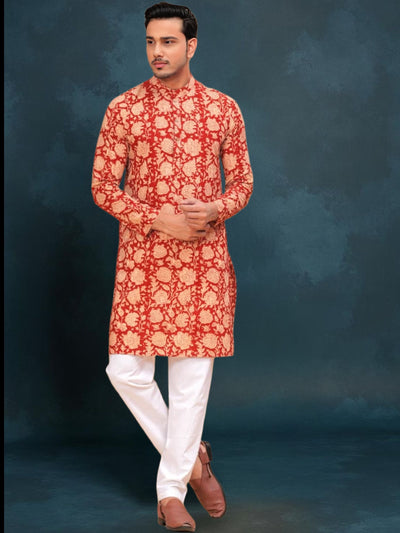 Indiehaat | BlockPrinted Cotton Kurta Pyjama Red