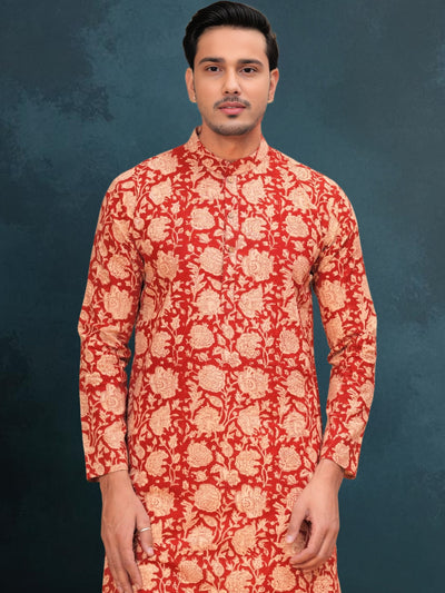 Indiehaat | BlockPrinted Cotton Kurta Pyjama Red