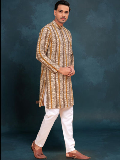 Indiehaat | BlockPrinted Cotton Kurta Pyjama Beige