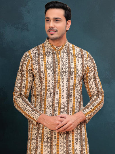 Indiehaat | BlockPrinted Cotton Kurta Pyjama Beige