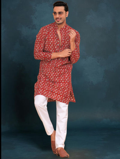Indiehaat | BlockPrinted Cotton Kurta Pyjama Red