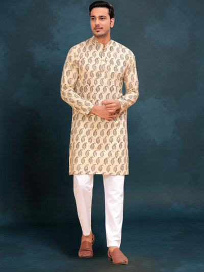 Indiehaat | BlockPrinted Cotton Kurta Pyjama Off White