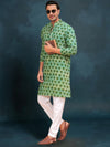 Indiehaat | Ajrakh Printed Cotton Kurta Pyjama Green