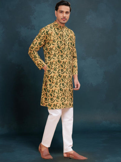Indiehaat | Ajrakh Printed Cotton Kurta Pyjama Yellow