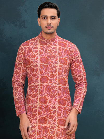 Indiehaat | Ajrakh Printed Cotton Kurta Pyjama Red