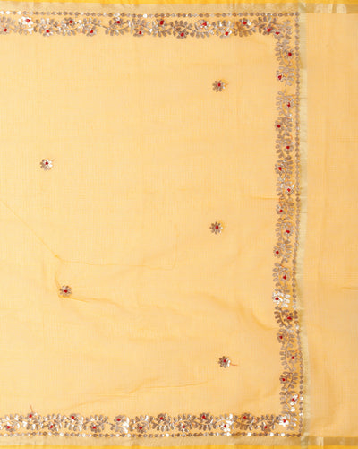 Gilded Grace Kota Cotton Gota Patti Yellow Saree
