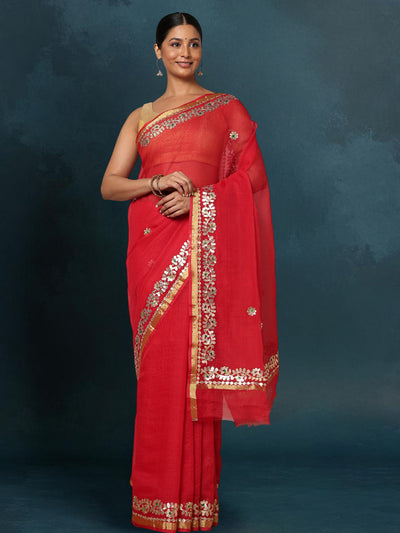 Indiehaat | Kota Cotton Gota Patti Maroon Saree