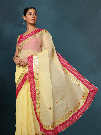 Indiehaat | Kota Cotton Gota Patti Yellow Saree