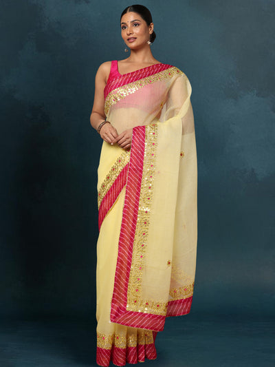 Indiehaat | Kota Cotton Gota Patti Yellow Saree
