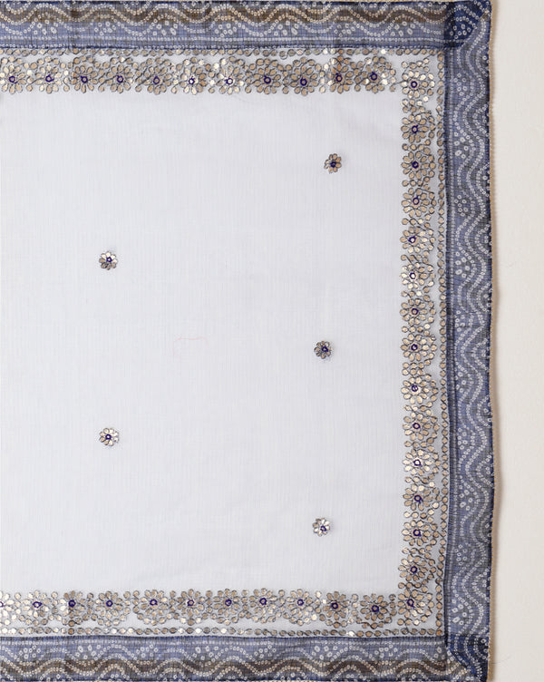 Tye & Drape Kota Doria Bandhej Print Gray & Blue Saree