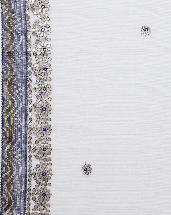 Tye & Drape Kota Doria Bandhej Print Gray & Blue Saree