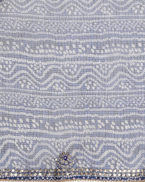 Tye & Drape Kota Doria Bandhej Print Gray & Blue Saree