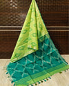 Splendid Ikkat Slub Linen Handloom Green Saree