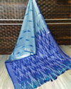 Lucid Ikkat Slub Linen Handloom Blue Saree