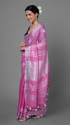 Blissful Pure Linen Embroidered Handloom Pink Saree