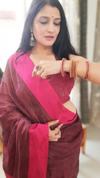 Handwoven Pure Linen Saree Purple Color with Blouse-Indiehaat