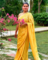 Gleaming Pure Linen Handloom Saree Embroidered Yellow