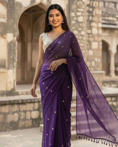 Indiehaat | Pure Mul Cotton Sequin Saree Indigo