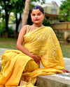 Gleaming Pure Linen Handloom Saree Embroidered Yellow