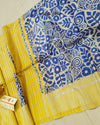 Silkmark Tussar Lively Blockprint Blue & Yellow Saree