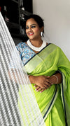 Illuminating Handwoven Pure Linen Green Saree