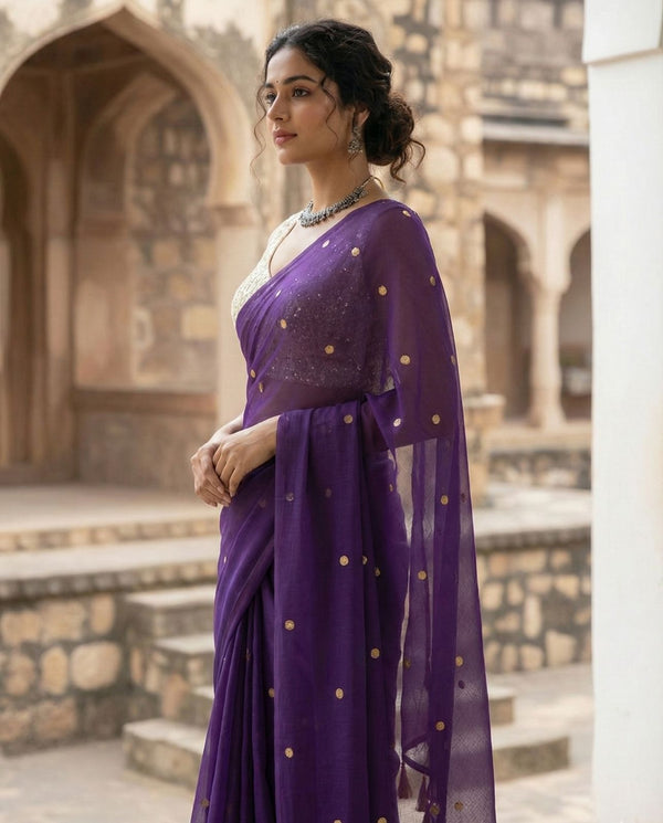 Indiehaat | Pure Mul Cotton Sequin Saree Indigo