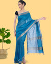 Handcrafted Kota Silk Torquise Blue Plain Saree