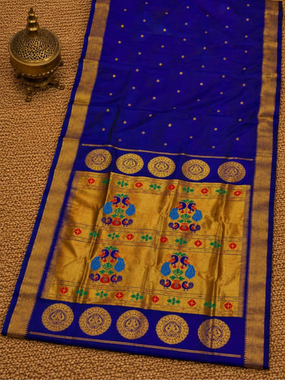 Rajdhara Handloom Paithani Silk Saree Deep Indigo