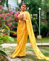 Gleaming Pure Linen Handloom Saree Embroidered Yellow